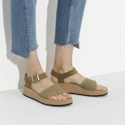 Brand new 🤩 Papillio Glenda Suede Leather/Textile Faded Khaki ✔️ -women-sandals sale 1018534 f closeup f