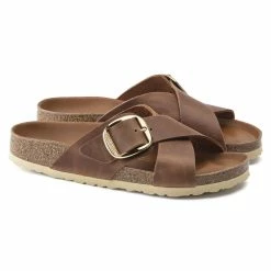 Hot Sale 💯 Birkenstock Siena Big Buckle Oiled Leather Cognac ⭐ -women-sandals sale 1020165 pair
