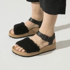 Cheapest 🥰 Papillio Glenda Natural Leather/Shearling Teddy Black ✔️ -women-sandals sale 1020216 f closeup f