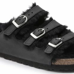 Coupon 🔥 Birkenstock Florida Fresh Shearling Oiled Leather Black ✔️ -women-sandals sale 1020319 detail 1
