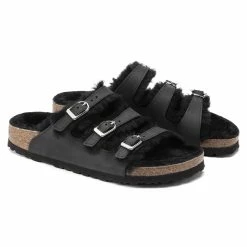Coupon 🔥 Birkenstock Florida Fresh Shearling Oiled Leather Black ✔️ -women-sandals sale 1020319 pair