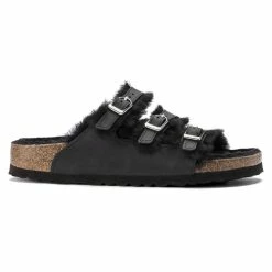 Coupon 🔥 Birkenstock Florida Fresh Shearling Oiled Leather Black ✔️ -women-sandals sale 1020319 side