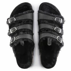 Coupon 🔥 Birkenstock Florida Fresh Shearling Oiled Leather Black ✔️ -women-sandals sale 1020319 top