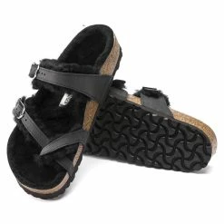Hot Sale 🌟 Birkenstock Mayari Shearling Oiled Leather Black 🧨 -women-sandals sale 1020350 sole