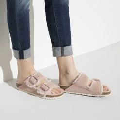 Hot Sale 🎉 Birkenstock Arizona Shearling Suede Leather Light Rose 🥰 -women-sandals sale 1020389 f closeup f