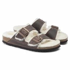 Hot Sale 🎁 Birkenstock Arizona Shearling Oiled Leather Habana 🛒 -women-sandals sale 1021049 pair