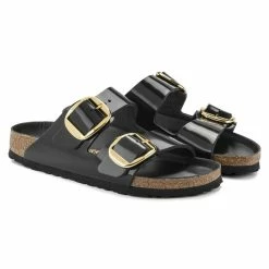 Best Pirce ✨ Birkenstock Arizona Natural Leather Patent High Shine Black 😀 -women-sandals sale 1021476 pair
