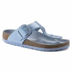 Best deal 🔔 Birkenstock Gizeh Natural Leather Patent High Shine Dusty Blue 🔔