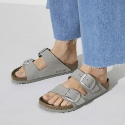 Deals 🎉 Birkenstock Arizona Big Buckle Nubuck Leather Dove Gray 🎁 -women-sandals sale 1022154 f closeup f