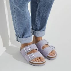 Budget ✔️ Birkenstock Arizona Shearling Suede Leather Purple Fog ⌛ -women-sandals sale 1023234 f closeup f
