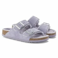Budget ✔️ Birkenstock Arizona Shearling Suede Leather Purple Fog ⌛ -women-sandals sale 1023234 pair