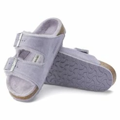Budget ✔️ Birkenstock Arizona Shearling Suede Leather Purple Fog ⌛ -women-sandals sale 1023234 sole