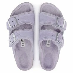 Budget ✔️ Birkenstock Arizona Shearling Suede Leather Purple Fog ⌛ -women-sandals sale 1023234 top