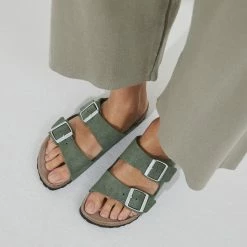 Top 10 🔔 Birkenstock Arizona Suede Leather Thyme 🔔 -women-sandals sale 1023505 f closeup f