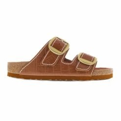 Best Sale 🤩 Birkenstock Arizona Big Buckle Embossed Natural Leather Cognac Cognac 🎁 -women-sandals sale 1023766 side