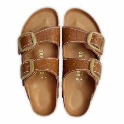 Best Sale 🤩 Birkenstock Arizona Big Buckle Embossed Natural Leather Cognac Cognac 🎁 -women-sandals sale 1023766 top