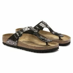 Best Pirce 🤩 Birkenstock Gizeh Birko-Flor Metallic Stones Black 😍 -women-sandals sale 1023911 pair
