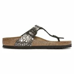 Best Pirce 🤩 Birkenstock Gizeh Birko-Flor Metallic Stones Black 😍 -women-sandals sale 1023911 side