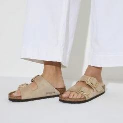 Flash Sale 🎉 Birkenstock Arizona Big Buckle Nubuck Leather Sandcastle ✨ -women-sandals sale 1023957 f closeup f