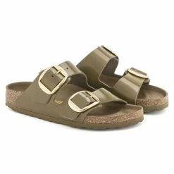 Buy 😀 Birkenstock Arizona Natural Leather Patent High Shine Mud Green 🤩 -women-sandals sale 1024174 pair