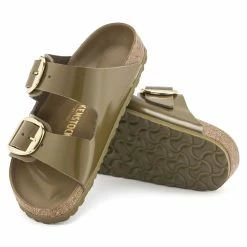 Buy 😀 Birkenstock Arizona Natural Leather Patent High Shine Mud Green 🤩 -women-sandals sale 1024174 sole