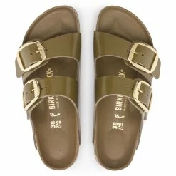 Buy 😀 Birkenstock Arizona Natural Leather Patent High Shine Mud Green 🤩 -women-sandals sale 1024174 top