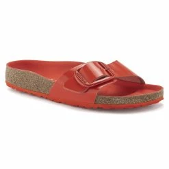 Promo ❤️ Birkenstock Madrid Big Buckle Natural Leather Patent High Shine Tomato 🔔