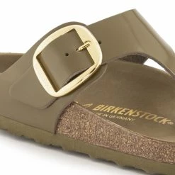 Budget 😀 Birkenstock Gizeh Natural Leather Patent High Shine Mud Green 😀 -women-sandals sale 1024273 detail 1