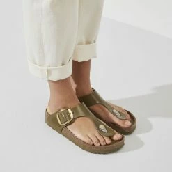 Budget 😀 Birkenstock Gizeh Natural Leather Patent High Shine Mud Green 😀 -women-sandals sale 1024273 f closeup f