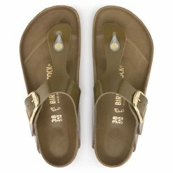 Budget 😀 Birkenstock Gizeh Natural Leather Patent High Shine Mud Green 😀 -women-sandals sale 1024273 top