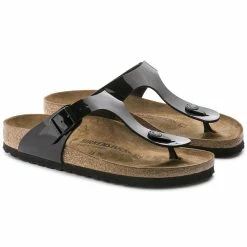 Hot Sale 😍 Birkenstock Gizeh Birko-Flor Patent Black Patent ⭐ -women-sandals sale 43661 pair