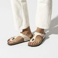 Best Sale 💯 Birkenstock Gizeh Birko-Flor Graceful Pearl White ❤️ -women-sandals sale 943873 f closeup f